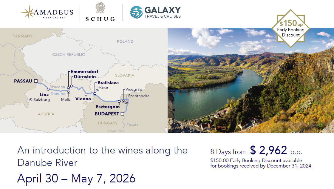 Join Schug Winery on a cruise up the Danube River.